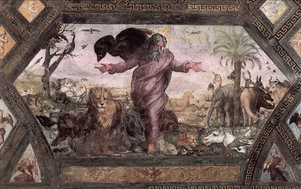 Raphael's painting of the creation of the animals depicts God standing among the animals, calling to mind the universal destination of goods